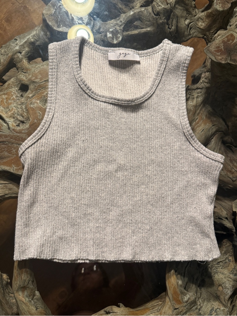 gaze Gray Ribbed Crop Tank